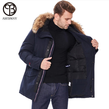 2025 New Winter Jacket Men Long Fur Collar Hooded Coats Parka