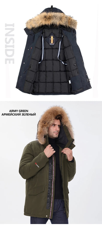 2025 New Winter Jacket Men Long Fur Collar Hooded Coats Parka