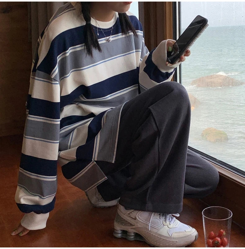 spring autumn Striped hoodies women fashion