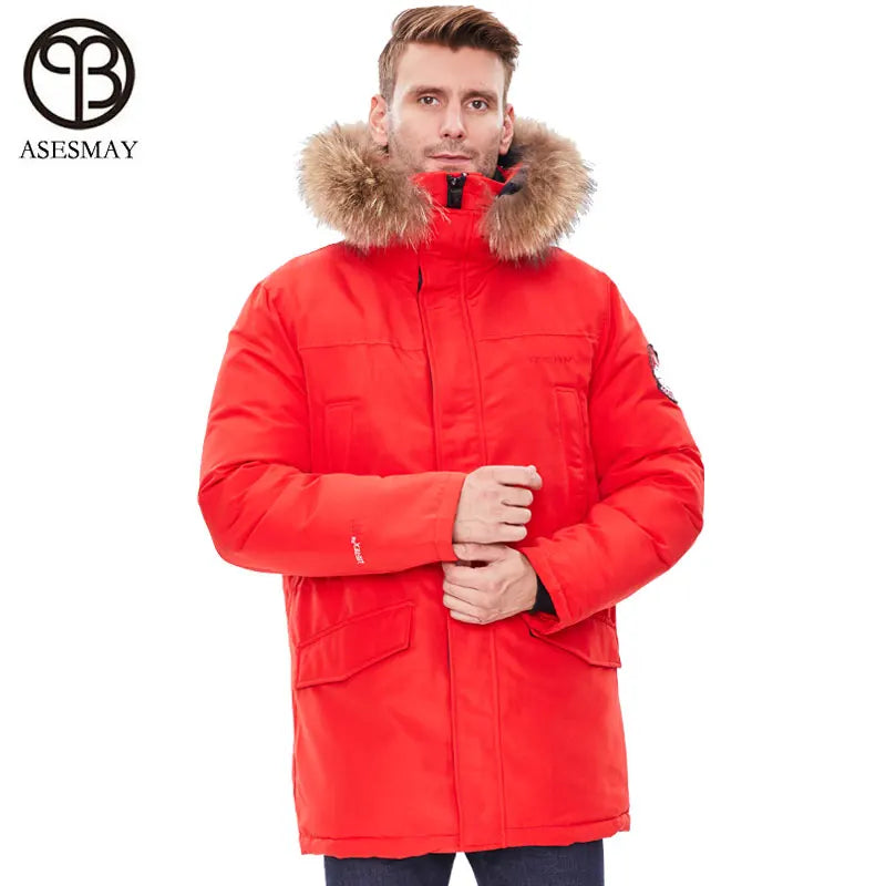 2025 New Winter Jacket Men Long Fur Collar Hooded Coats Parka