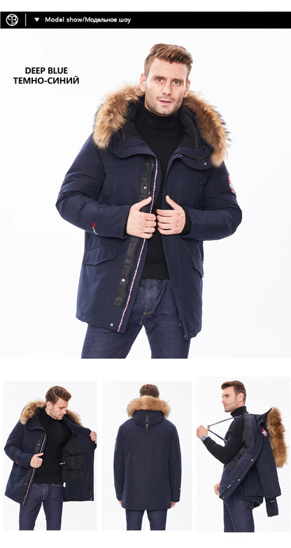 2025 New Winter Jacket Men Long Fur Collar Hooded Coats Parka