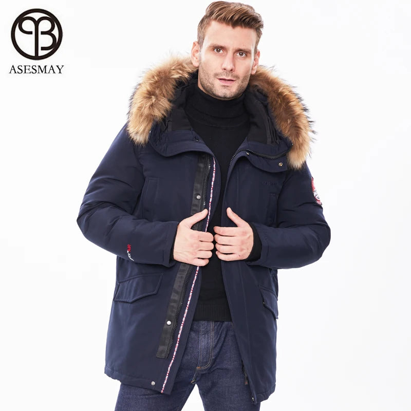 2025 New Winter Jacket Men Long Fur Collar Hooded Coats Parka