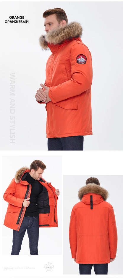 2025 New Winter Jacket Men Long Fur Collar Hooded Coats Parka