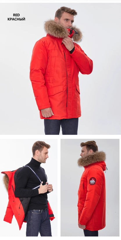 2025 New Winter Jacket Men Long Fur Collar Hooded Coats Parka