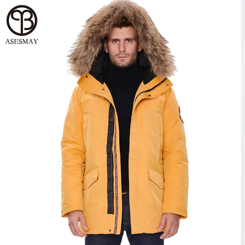 2025 New Winter Jacket Men Long Fur Collar Hooded Coats Parka