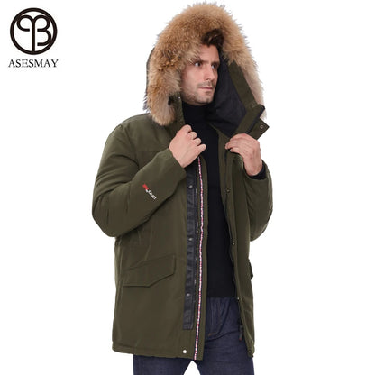 2025 New Winter Jacket Men Long Fur Collar Hooded Coats Parka