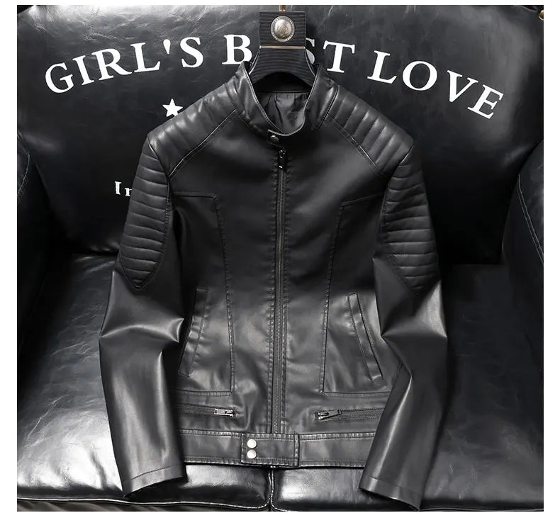 Autumn Leather Bomber Moto Jacket Solid Motorcycle Man   Stand Collar PU  s Coats