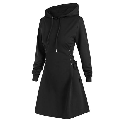 Women Tie Waist Mini Dress Hoodies