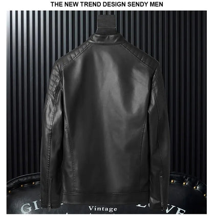 Autumn Leather Bomber Moto Jacket Solid Motorcycle Man   Stand Collar PU  s Coats