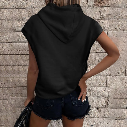 Women Sweatshirt Pullovers Short Sleeves Hoodies Fashion Solid Hooded Spring Summer 2025