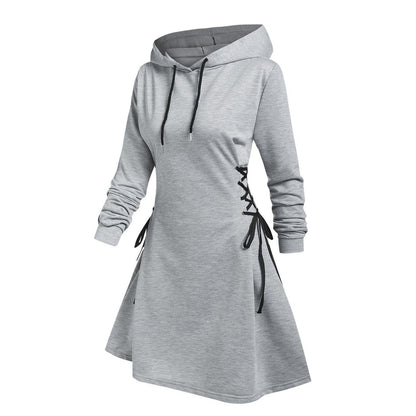 Women Tie Waist Mini Dress Hoodies