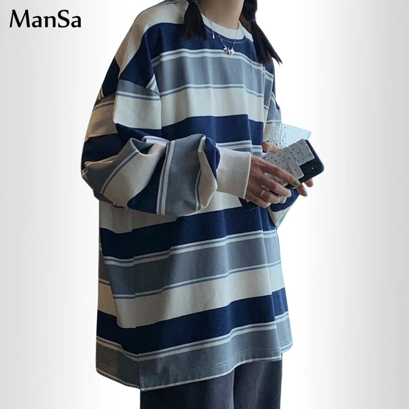 spring autumn Striped hoodies women fashion