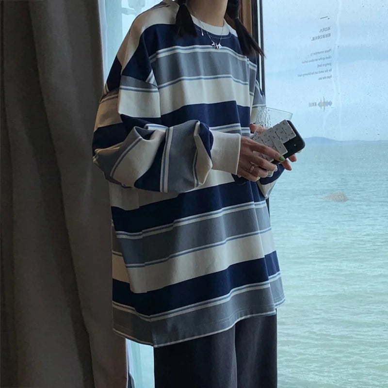 spring autumn Striped hoodies women fashion