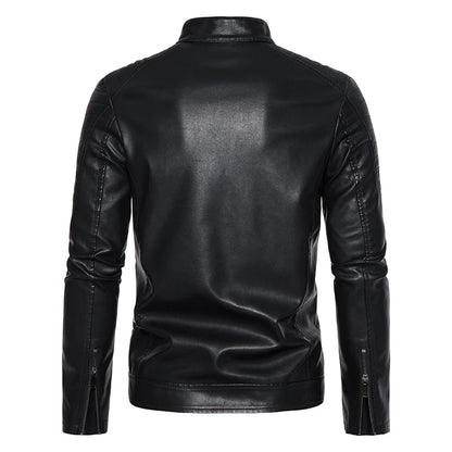 Autumn Leather Bomber Moto Jacket Solid Motorcycle Man   Stand Collar PU  s Coats