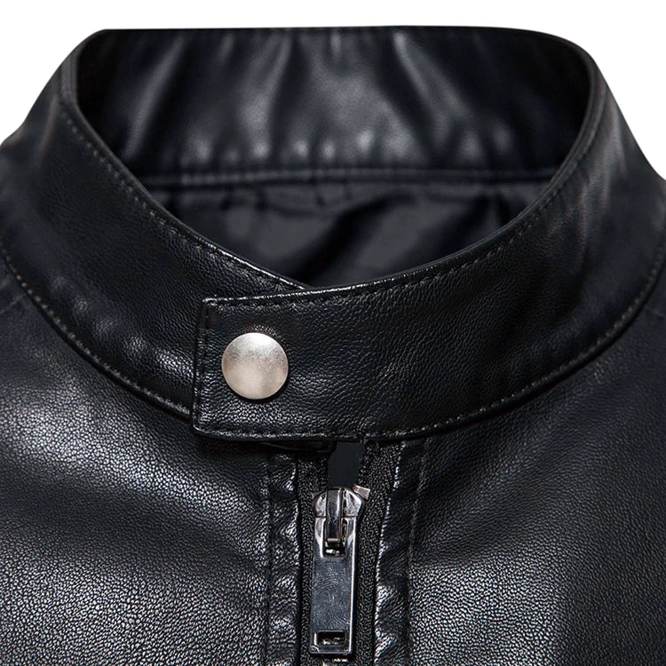 Autumn Leather Bomber Moto Jacket Solid Motorcycle Man   Stand Collar PU  s Coats