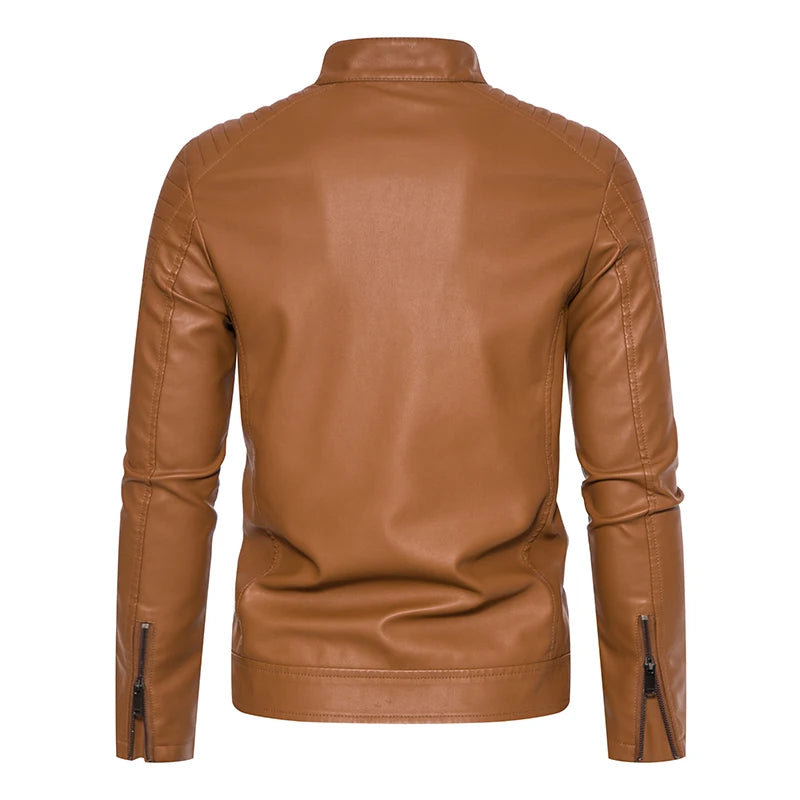 Autumn Leather Bomber Moto Jacket Solid Motorcycle Man   Stand Collar PU  s Coats