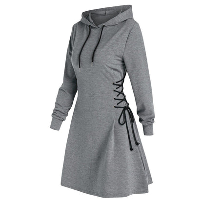 Women Tie Waist Mini Dress Hoodies