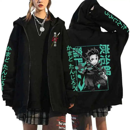 New Fashion Pocket Zippered Hoodie Hot Anime Kamado Tanjirou