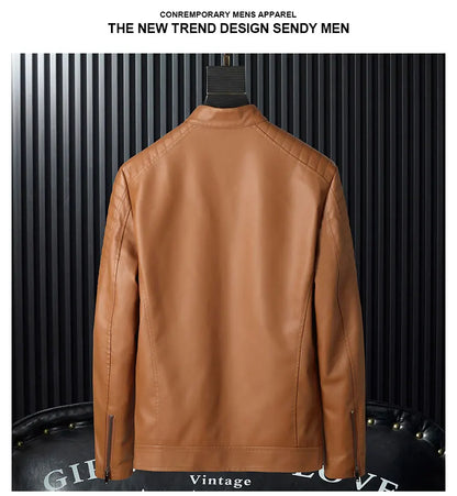 Autumn Leather Bomber Moto Jacket Solid Motorcycle Man   Stand Collar PU  s Coats