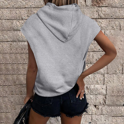 Women Sweatshirt Pullovers Short Sleeves Hoodies Fashion Solid Hooded Spring Summer 2025