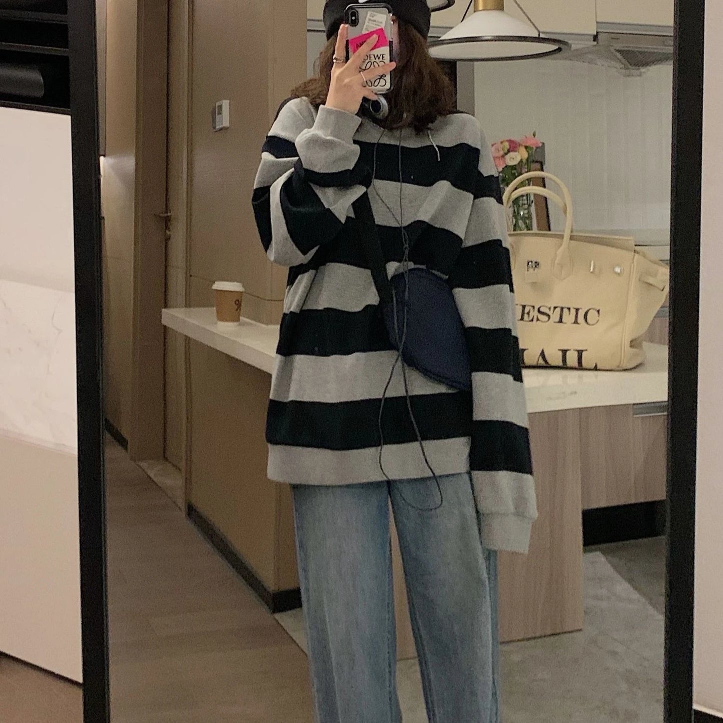 spring autumn Striped hoodies women fashion