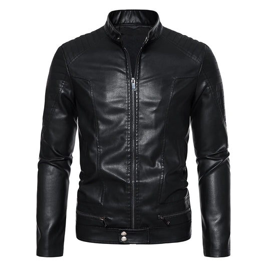 Autumn Leather Bomber Moto Jacket Solid Motorcycle Man   Stand Collar PU  s Coats