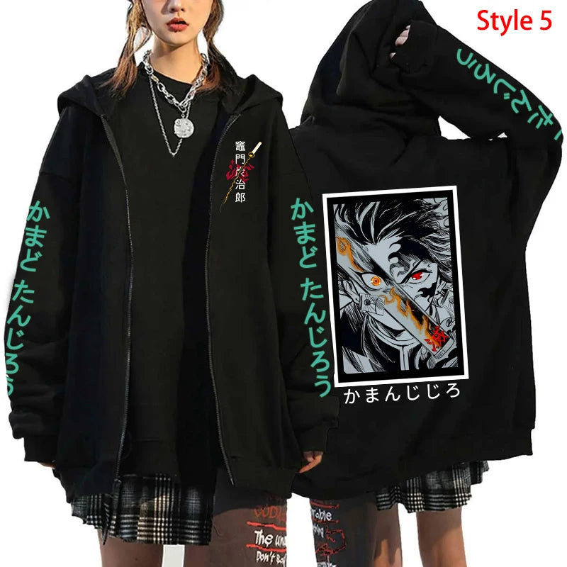 New Fashion Pocket Zippered Hoodie Hot Anime Kamado Tanjirou