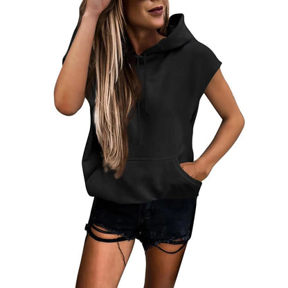 Women Sweatshirt Pullovers Short Sleeves Hoodies Fashion Solid Hooded Spring Summer 2025