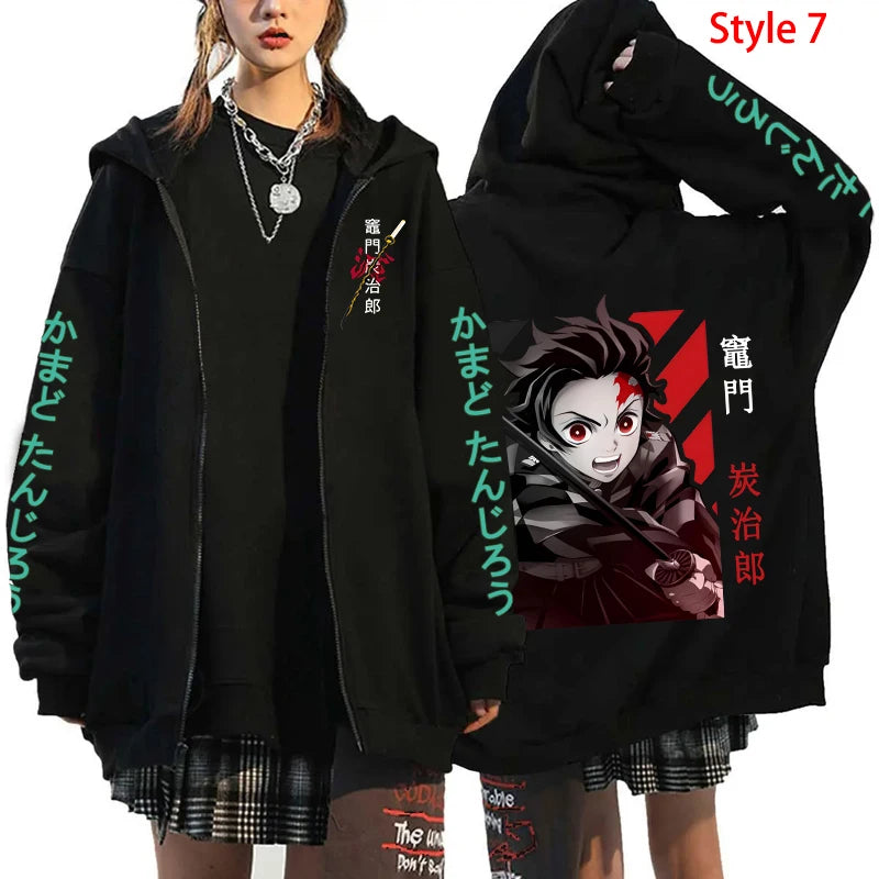 New Fashion Pocket Zippered Hoodie Hot Anime Kamado Tanjirou