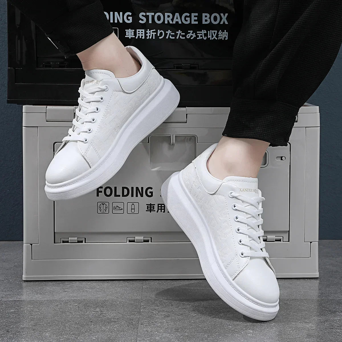 Casual Shoes Men 2024 New arrival Lace - up Thick Sole Casual Sneakers Versatile Leather Muffin Shoes Elevated Male Board Footwear - lassluna