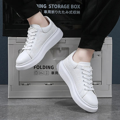 Casual Shoes Men 2024 New arrival Lace - up Thick Sole Casual Sneakers Versatile Leather Muffin Shoes Elevated Male Board Footwear - lassluna