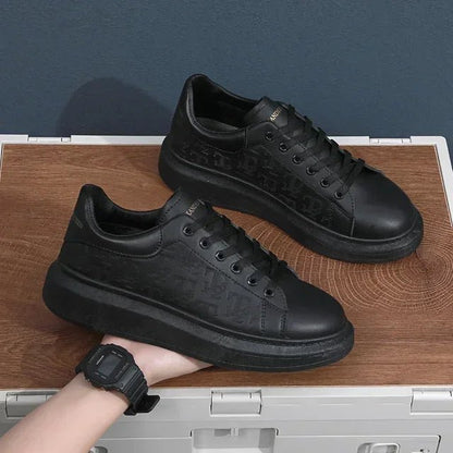 Casual Shoes Men 2024 New arrival Lace - up Thick Sole Casual Sneakers Versatile Leather Muffin Shoes Elevated Male Board Footwear - lassluna