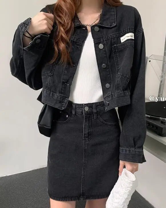  - piece set Women Jean Clothes Set ,Denim Jacket + Half Skirt Two - piece Set - lassluna