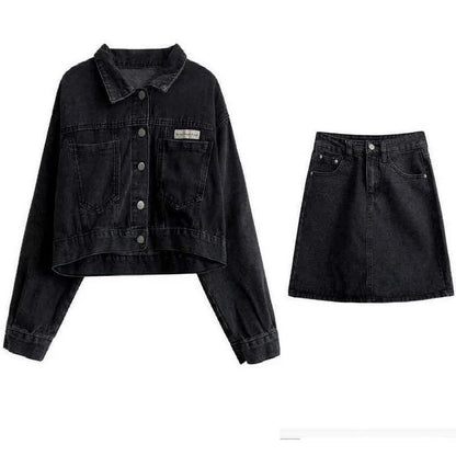  - piece set Women Jean Clothes Set ,Denim Jacket + Half Skirt Two - piece Set - lassluna